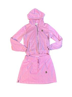 Teddy Fresh Pink Velour Hoodie & Skirt Set S/M